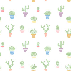 Pastel colored seamless cute cactus pattern