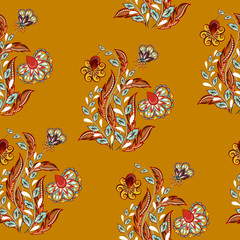Fototapeta premium Vector floral seamless pattern with hand drawing fantasy flowers