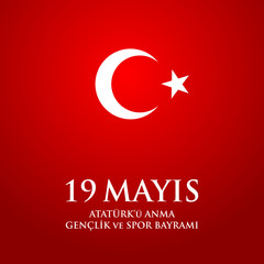 Obraz premium 19 mayis Ataturk'u anma, genclik ve spor bayrami. Translation from turkish: 19th may commemoration of Ataturk, youth and sports day.