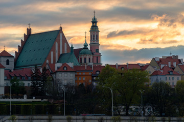 View of Warsaw at dusk.