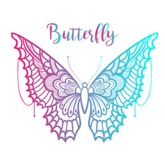 Obraz na płótnie Canvas Hand drawn vector butterfly illustration. Decorative abstract doodle design element