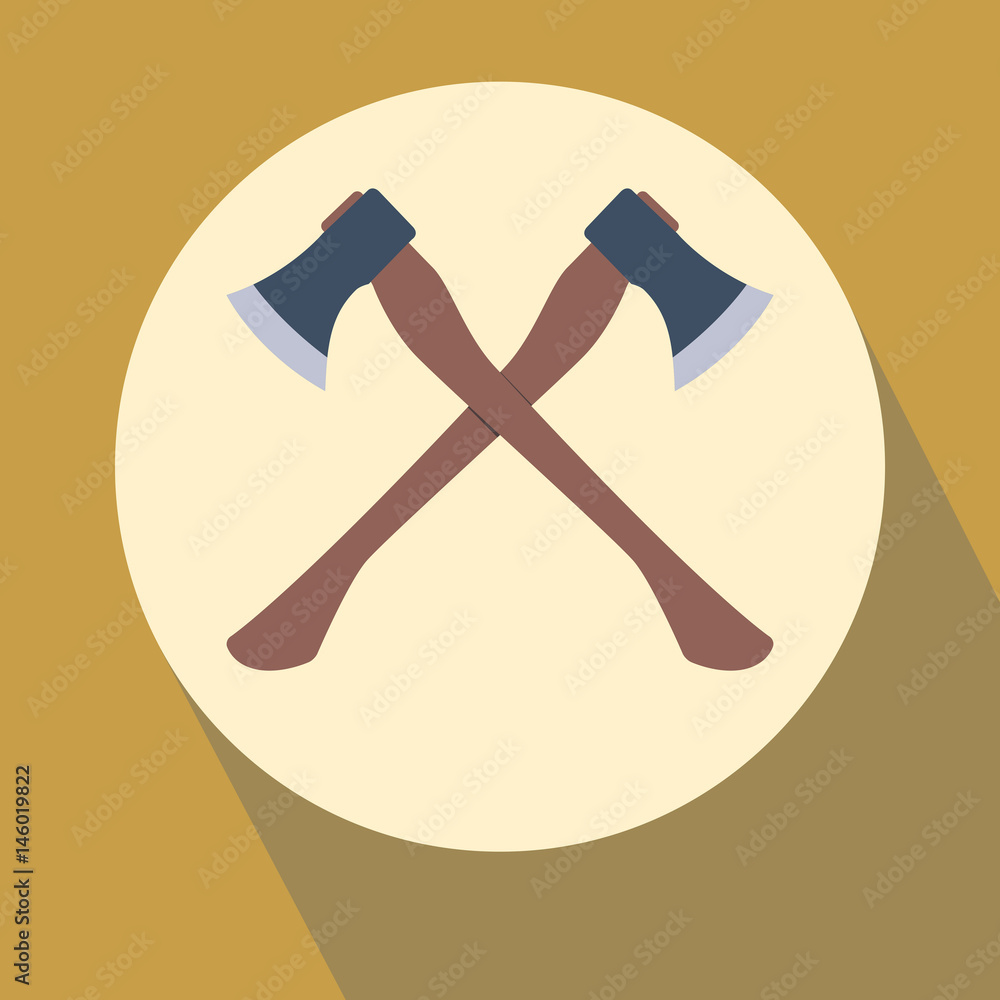 Wall mural two crossed lumberjack axes. flat design vector illustration