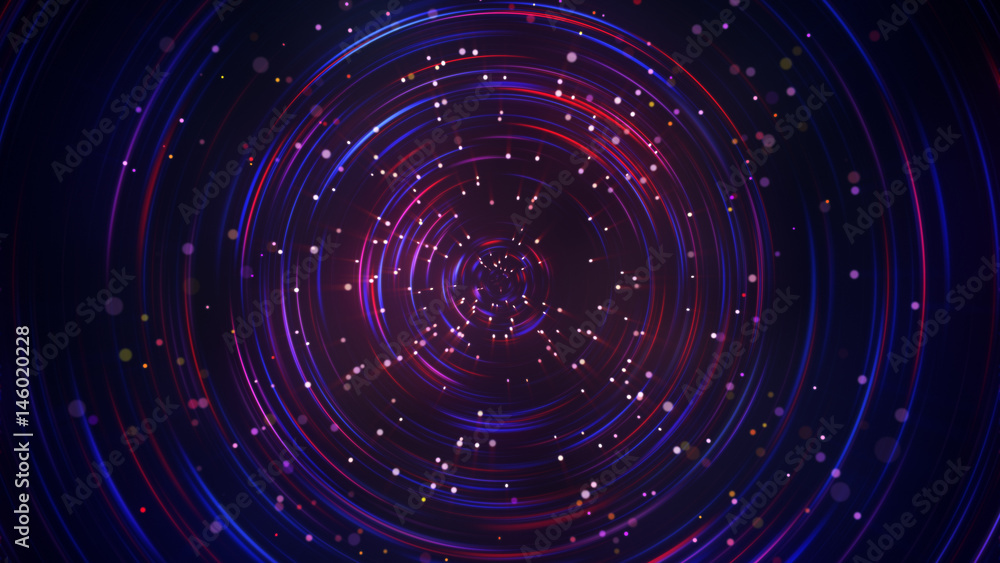 Poster concentric circles and particles abstract background