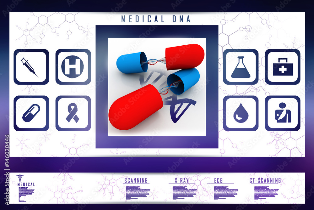 Aufkleber 3d render of dna structure with capsule
