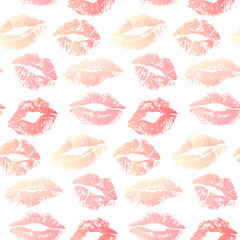 Lipstick kiss seamless background. Pastel colors.