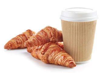 Cup of coffee and croissants