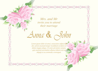 Wedding card, Invitation card with rose flower on ivory background