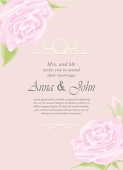 Wedding card, Invitation card ornamental with rose on pink