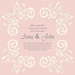 Wedding card, Invitation card with ornamental on pink