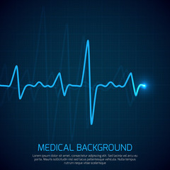 Healthcare vector medical background with heart cardiogram. Cardiology concept with pulse rate diagram