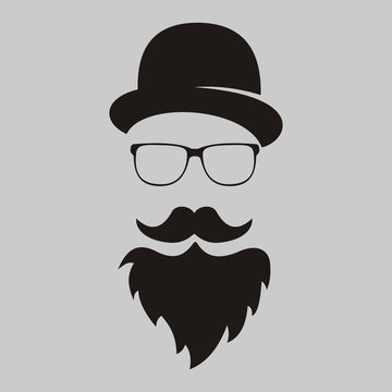 retro. The man's silhouette with mustache and a beard, in a hat and eye-glasses