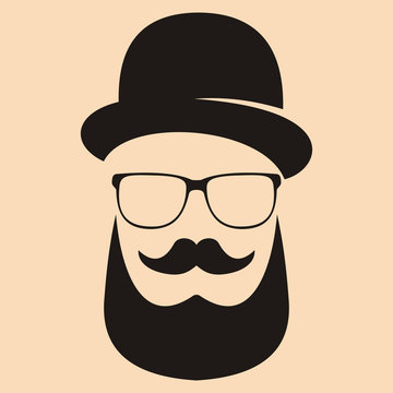 Fashion silhouette hipster style. Hat, glasses, mustache, beard. Vector illustration