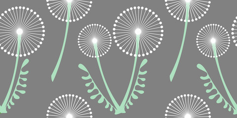 Seamless vector pattern with flowers. Floral background with dandelions. Graphic design, drawn illustration Print for wrapping, wallpaper, decoration, surface