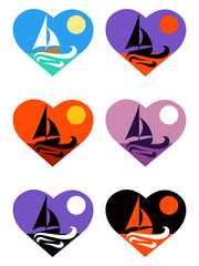 Vector icons set tropical emblems in heart