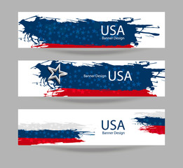 Vector banner with USA flag. Set of abstract backgrounds for a holiday Memorial Day, Independence Day. Collection of vector illustrations, wallpaper America. Grunge.