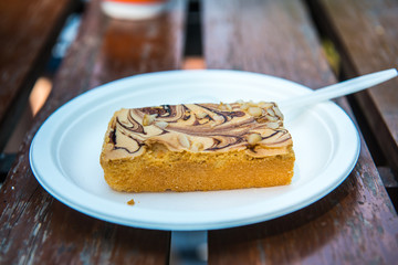 Macadamia Marble Cake on White Plate