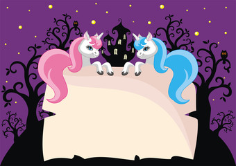 Fairy children vector background with the image of cute unicorns.