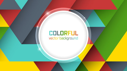 Abstract vector background with symmetrical colorful triangles and circle for the main text.