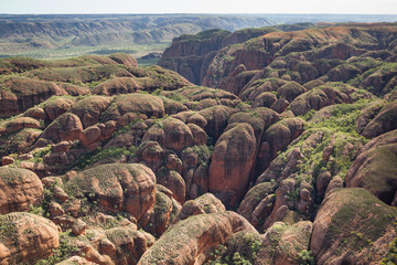 Aerial view of Echidna Chasm in the Bungle Bungle Range in the Purnululu World Heritage Listed National Park .