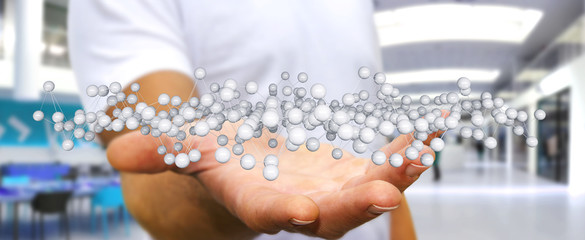 Businessman holding abstract connection interface 3D rendering