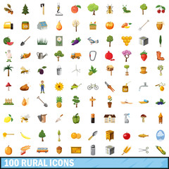Fototapeta premium 100 rural icons set, cartoon style