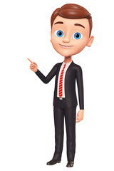 Man points a finger at the empty space. 3d render illustration.