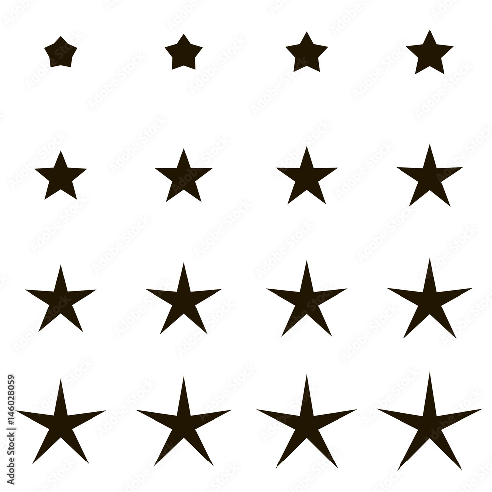 Poster set stars with different rays, angles, vector