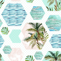 Abstract summer geometric hexagon shapes seamless pattern