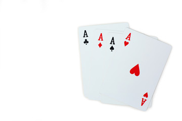four aces poker playing cards isolated on white background