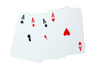 four aces poker playing cards isolated on white background