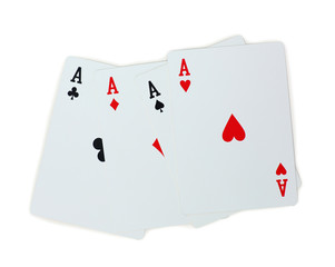 four aces poker playing cards isolated on white background