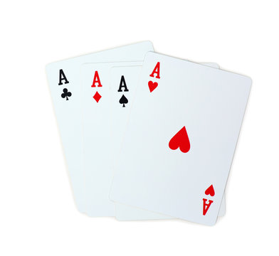 four aces poker playing cards isolated on white background