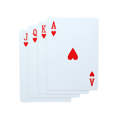 Poker hearts of J Q K A playing cards isolated on white background