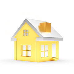 Golden house with silver roof isolated on white backround. 3D illustration