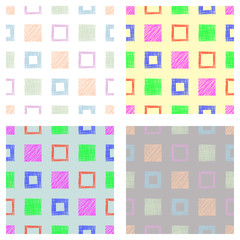 Set of seamless vector geometrical patterns with squares pastel endless background with hand drawn textured geometric figures Graphic vector illustration Print for backgrounds web, wallpaper, wrapping