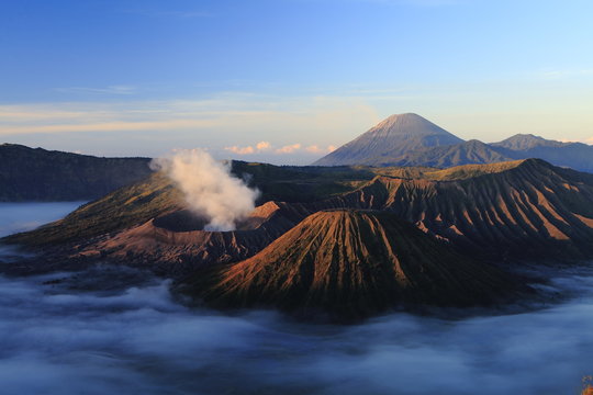 Beautiful Mt. Bromo on sunrise with sea of fog.