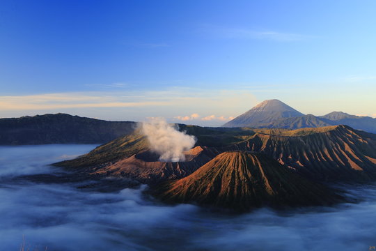 Beautiful Mt. Bromo on sunrise with sea of fog.