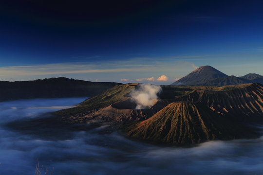 Beautiful Mt. Bromo on sunrise with sea of fog.