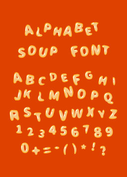 Alphabet soup font letters on red