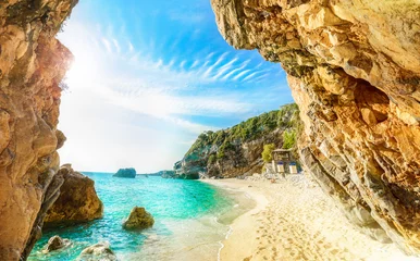 Abwaschbare Fototapete Insel Blick auf die Küste von Ionischem Meer und Strand auf der Insel Korfu im Sommer