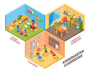 Kindergarten Indoor Isometric Illustration