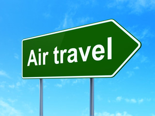 Vacation concept: Air Travel on road sign background