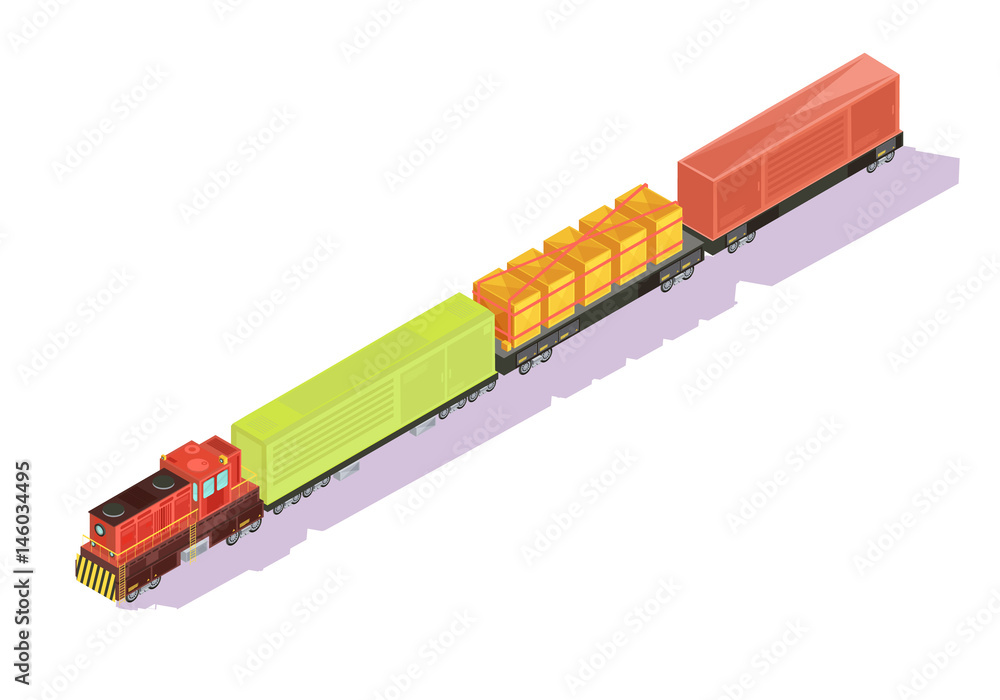 Wall mural freightliner train isometric composition