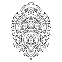 Henna tattoo flower template in Indian style. Ethnic floral paisley - Lotus. Mehndi style. Ornamental pattern in the oriental style.