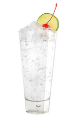 Refreshing cocktail with ice and a slice of lime