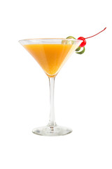 Alcohol cocktail in a martini glass on a white background