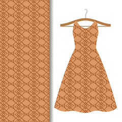 Dress fabric with brown geometric pattern