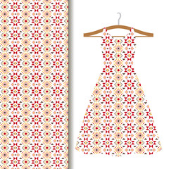 Women dress fabric with red mosaic