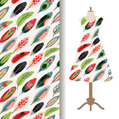 Women dress fabric pattern with feathers