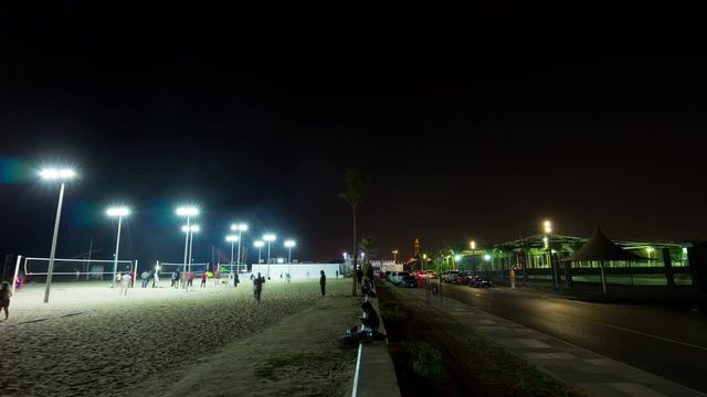 night dubai city famous jumeirah beach park traffic panorama 4k time lapse uae
